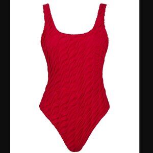NWT Angelys Balek Smock Maillot One Piece Bathing Suit, Torreador Red, Size Smal